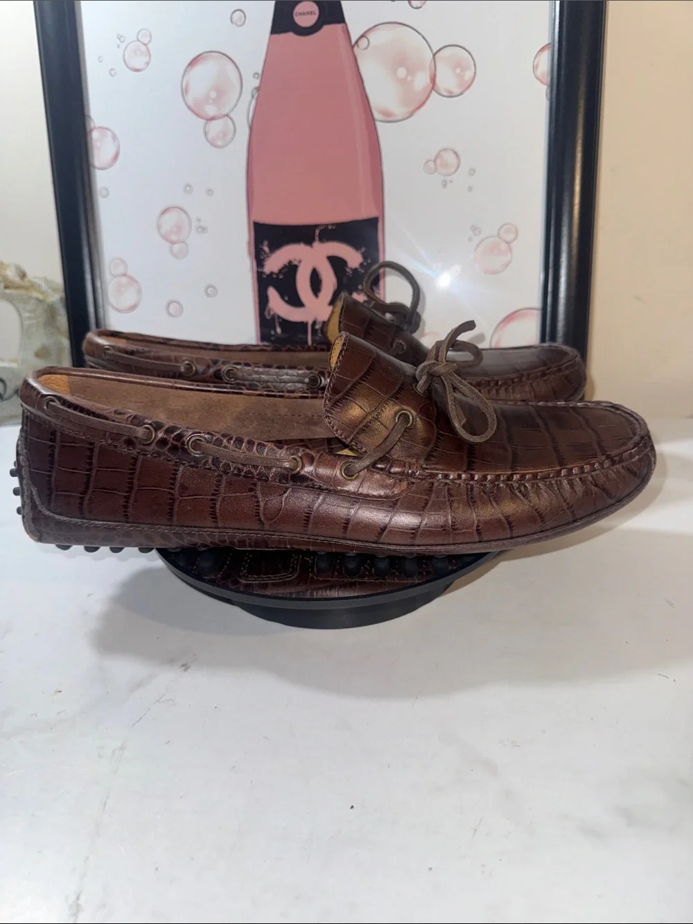 Cole Haan Men’s Brown Croc-Embossed Leather Driving Loafers - Size 11M